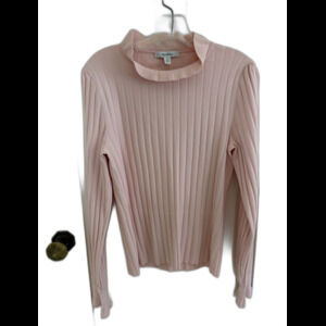 NWOT Max Mara Zoraide Sweater Ruffle Collar Mock Neck Ribbed Rose Blush L